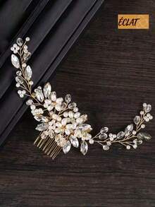 1pc Elegant Beaded Comb Hairpin Exquisite Delicate Hair Accessory For Wedding Dress Brides Bridesmaids Party Looks Faux Pearl Hair Accessories School Stuff Gifts Atmospheric Bridal Hair Comb ZCO0 - 金色 - 查看 1