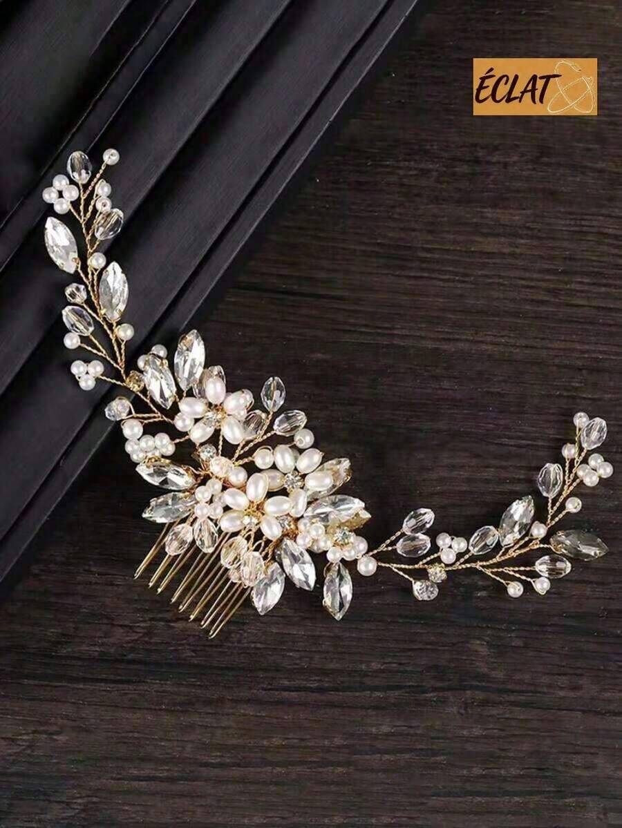 1pc Elegant Beaded Comb Hairpin Exquisite Delicate Hair Accessory For Wedding Dress Brides Bridesmaids Party Looks Faux Pearl Hair Accessories School Stuff Gifts Atmospheric Bridal Hair Comb ZCO0 - 金色 - 查看 1