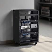 16U AV Rack, 200 Lbs Max Capacity, Home Recording Studio Rack With Lockable Caster Wheels, Open Frame Server Cabinet, Special Vent Design, For 19-Inch Audio Video Musical & IT Equipment Mounting - 16U - 查看 9