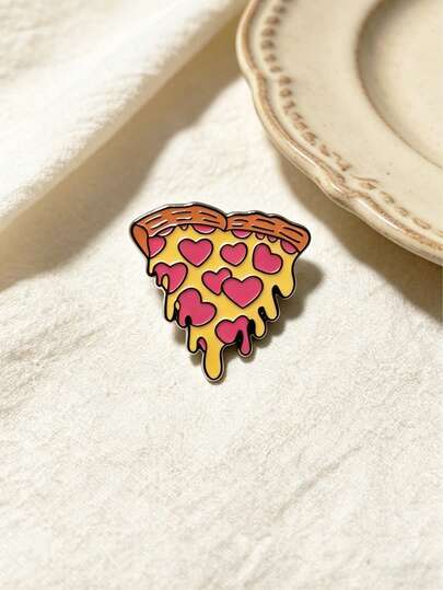 1枚超可爱心形披萨胸针，融化芝士图案，少女心爆棚，萌趣十足的食物主题别针，可百搭装饰衣服/包包，送给女朋友的贴心小礼物