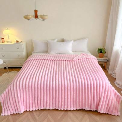 1pc Blanket, Comfortable Retro Faux Fur Blanket - Soft, Warm Choice For Sofa And Chair, Striped Pattern, Machine Washable, Polyester Blend, Comfortable For All Seasons, Chair & Bed Cover | Soft Blanket | Polyester Blend, Rabbit Decor