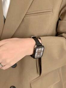 1件裝經典商務黑色PU皮革錶帶，相容 38mm 40mm 41mm 42mm 44mm 45mm 49mm，優雅皮革錶帶相容 Ultra 11 10 9 8 7 SE3 6 5 4 3 2 1，正式商務男士智慧手錶錶帶，錶帶配件，替換錶帶 - 黑色 - 查看 5