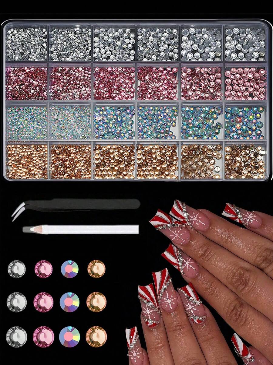 24pcs Colorful Nail Art Decorations, Flat Asymmetrical Rhinestones, Resin Rhinestones, Nail Jewelry Accessories Nails - Multicolor - View 1