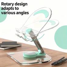 1pc Transparent 360° Rotatable Foldable Phone Stand, Adjustable Non-Slip Stable Base, Suitable For Smartphones & Tablets, Great For Desktop Live Streaming, Video Watching, Home Office, Bedroom Use - Transparent Bracket - View 9