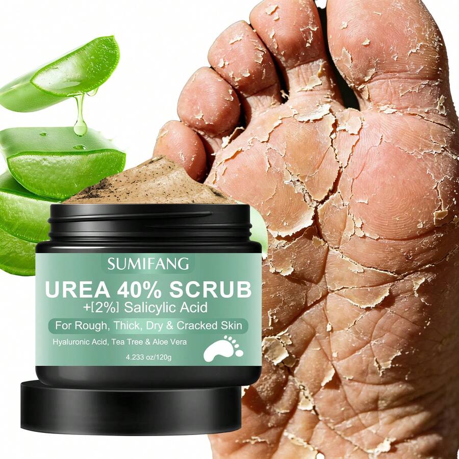SUMIFANG Crema exfoliante para pies con 40% de urea, que contiene 2% de ácido salicílico, ácido hialurónico, aceite de árbol de té y aloe vera, adecuado para talones ásperos, gruesos, secos y agrietados, 4.233oz/120g - Romero - Ver 1