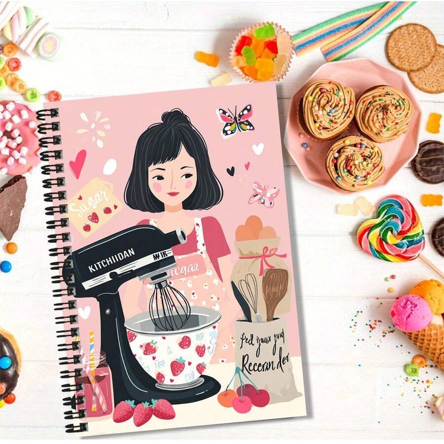 少女风插画食谱螺旋笔记本，封面描绘了甜美的烘焙女孩和厨房用具，散发着温馨的气息。适合家庭厨师记录烹饪日记、制定烹饪计划，也可作为学习笔记。设计精美，是自用和送礼的绝佳选择。 - M - 查看 1