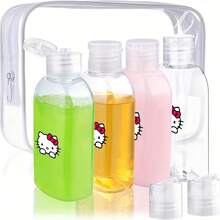 SANRIO 4个Hello Kitty可重复灌装瓶，挤压式乳液瓶，100毫升旅行必备，适用于洗发水、护发素、化妆品 - 旅行装 - 多色 - 查看 2