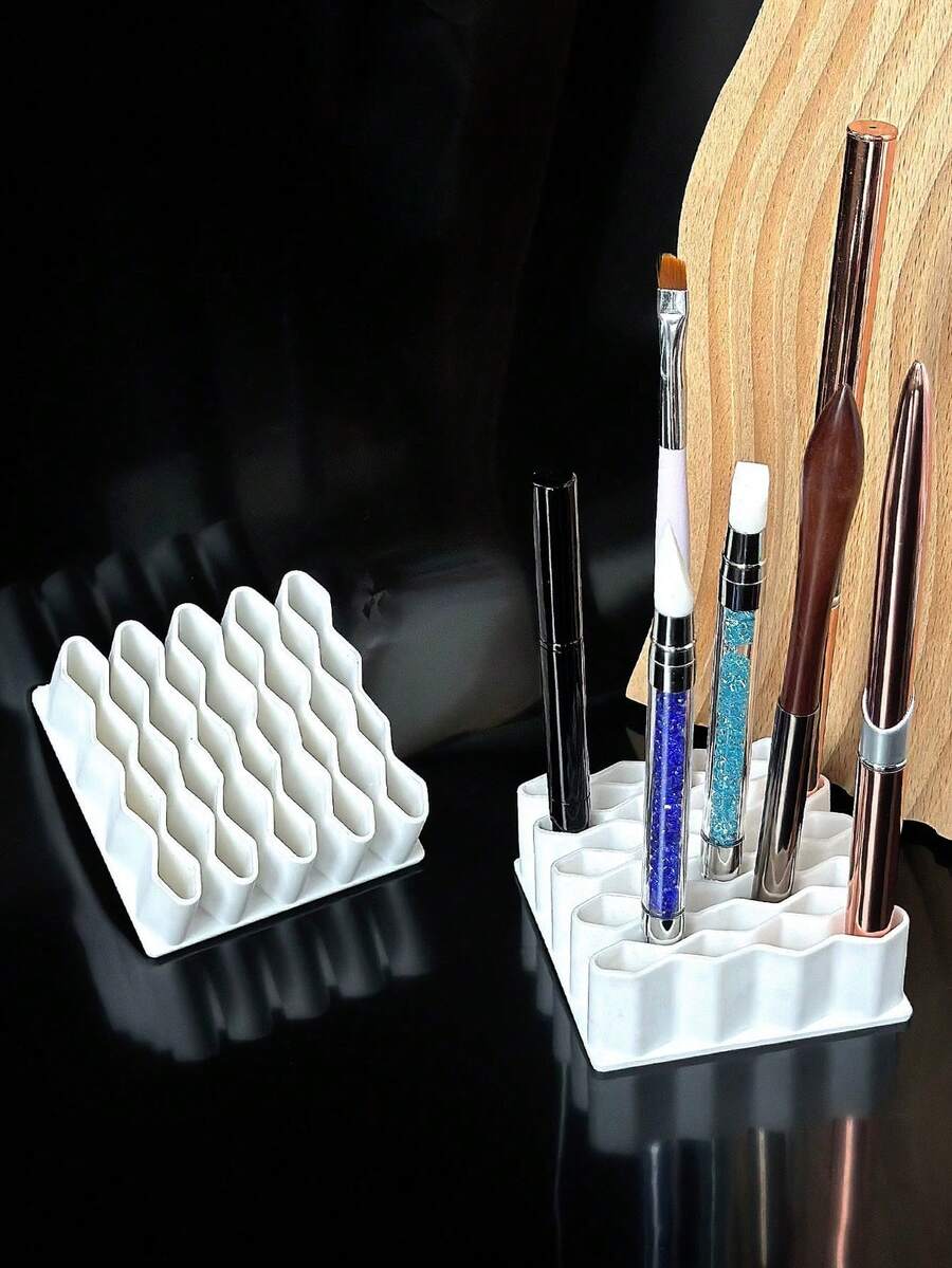 Nail Art Brush Holder, Wave Brush Rack, Nail Salon Desk Organizer, Multifunctional Makeup Brush Storage Rack - Multicolor - View 1