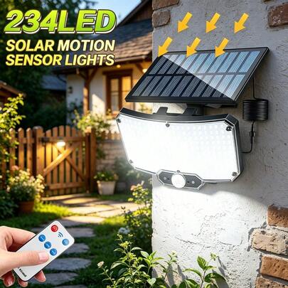 Đèn tường năng lượng mặt trời cảm biến 234 LED độ sáng cao, có điều khiển từ xa, 3 chế độ chiếu sáng, chống thấm nước, thích hợp cho sân hiên, biệt thự, an ninh.