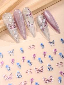 Beauty Sticker 4pcs Pink Phoenix Pattern Metal Butterfly Nail Art Stickers, Suitable For Spring/Summer, Easy To Use, Ideal For Women's DIY Manicure - Multicolor - View 4