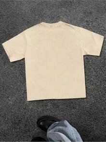 Trapversity Urban-Inspired Letter Pattern Pure Cotton Graphic Tee, Oversized Casual, Summer Top For Women - 杏色 - 查看 2