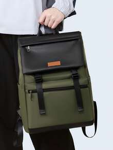 1pc Men's Contrast Color 15.6 Inch Waterproof Business Travel Student Laptop Backpack - Multicolor - View 11