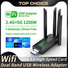 KZ 4天线1200Mbps WiFi USB 3.0适配器，2.4G/5GHz双频WiFi加密无线网卡，兼容Windows 10/11，支持802.11b/g/n - 黑色 - 查看 2