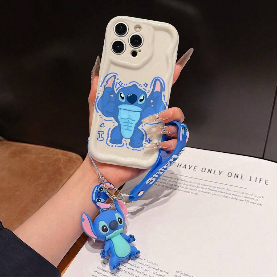 Disney Has Authorized, Phone Case - Chain Set, The Stitch Lilo & Stitch Phone Case Plus A Silicone 3D Or Fluffy Style Stitch Bracelet With Metallic Ring Removable Bracelet, Stitch And Angel Pattern, Compatible With Iphone 17/16/15/14/13/12/11/XS/XR/X Plus Pro Max, Wavy Design Phone Case For Girl, A Stylish Cartoon Summer Phone Case, The Perfect Gift Choice, Phone Protection, Durable Phone Cover, Great Gift For Friends And Family - Màu trắng kiểu A - Xem 1