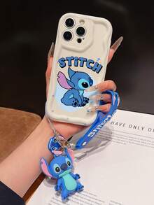 Disney Has Authorized, Phone Case - Chain Set, The Stitch Lilo & Stitch Phone Case Plus A Silicone 3D Or Fluffy Style Stitch Bracelet With Metallic Ring Removable Bracelet, Stitch And Angel Pattern, Compatible With Iphone 17/16/15/14/13/12/11/XS/XR/X Plus Pro Max, Wavy Design Phone Case For Girl, A Stylish Cartoon Summer Phone Case, The Perfect Gift Choice, Phone Protection, Durable Phone Cover, Great Gift For Friends And Family - 白色款式A - 查看 6
