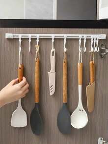 Easy To Install Kitchen Storage Rack, Over-The-Door Sliding Rail Hooks - No Drilling Required, Adhesive Backed, Practical Hanging Hooks For Convenient Installation - Multicolor - View 6