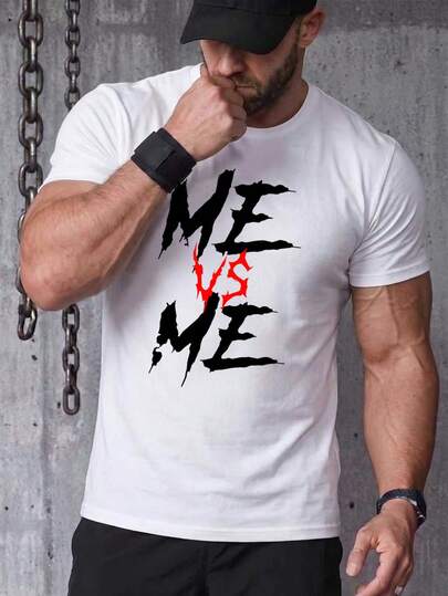ZYNTH BALENO Men's Fashionable Letter Print Short Sleeve T-Shirt, Suitable For Gym, Sports, Cycling, Running In Summer