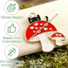 2 piezas Soporte magnético para agujas con bordado de gato y seta roja, organizador de agujas de dibujos animados lindo, accesorios de costura, caja de almacenamiento de suministros de costura - Organizador de agujas e hilos Black Cat Red Mushroom - Ver 5