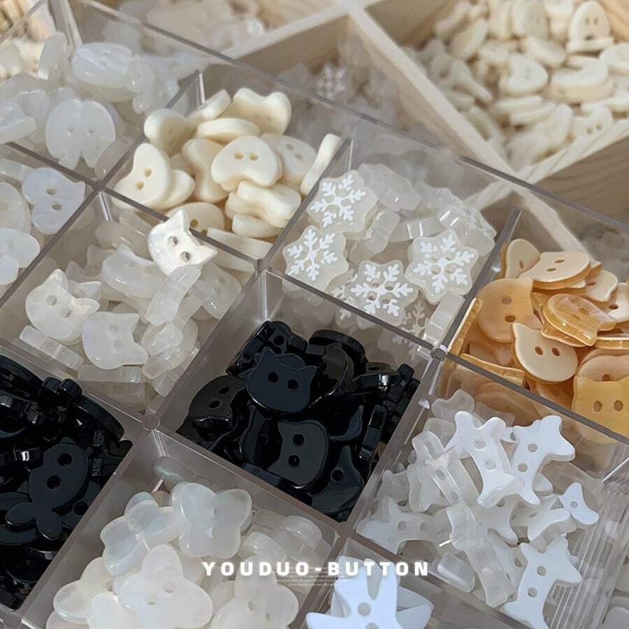 5-20颗珍珠衬衫纽扣,珠光哑光白边,4孔树脂纽扣,手工DIY珠宝及服装配饰。可爱动物园图案纽扣,可用于缝制衣服,猫、狗、鱼等图案。 - 20件顏色隨機 - 查看 1