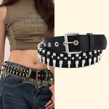 Bullet-Style Rivet Belts, Studded Punk PU Leather Belt - Black - View 4