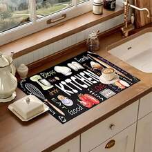 1 pieza Alfombrilla de secado de platos y tazones para la cocina con estampado de patrón de café, súper absorbente que oculta las manchas, con respaldo de goma, multiusos para comedor y cocina, adecuada para cafetera, tazones, platos y rejilla de secado - HL LSD604 - Ver 1