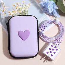 6pcs EVA Cable Organizer + Heart-Shaped 1.5m Cable Winder, TPU Charging Head Protector Suitable For IPhone12/13/14 20W Fast Charging Cable - Black - View 10