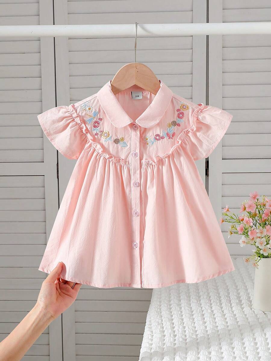 Áo sơ mi trắng tay ngắn cổ bẻ dáng thường ngày cho bé gái, thích hợp mặc mùa hè. - Hồng - Xem 1