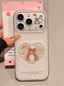 Cute Cartoon Bear Polka Dot Pattern Phone Case For IPhone 17 ProMax, 17 Pro, 16, 15, 14, 13 Pro Max, Adorable Strawberry Anti-Drop Back Cover - Heart-shaped Bear - View 4