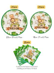 65 Pieces/Set Disposable Dinner Plate Napkins, 7/9 Inch Cartoon Jungle Animal Plates And Napkins Set, Hunting Birthday Supplies, Jungle Plates, Party Paper Plates, Suitable For Hunting Plates Baby Shower Tableware,Christmas - Multicolor - View 7