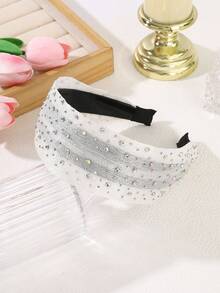 1pc Casual Minimalist White Rhinestone Mesh Headband Hair Band Diadema Hair Hoop - White - View 2