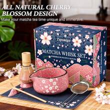 Matcha Whisk Set 7 PCS Ceramic Matcha Sets With Bowl Bamboo Whisk And Holder Towel Sifter Bamboo Scoop Scoop Rest Christmas Gifts For Tea Lovers Birthdays New Year Gifts For Women Mom - Pink - View 2