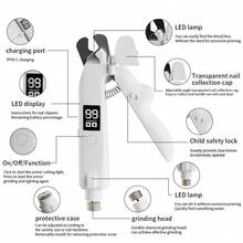 二合一宠物指甲钳和磨甲器，带LED灯，电动猫狗指甲修剪器，带指甲收集器，USB-C充电，适用于中小型宠物指甲的修剪和打磨，狗狗用品，幼犬护理 - 查看 6