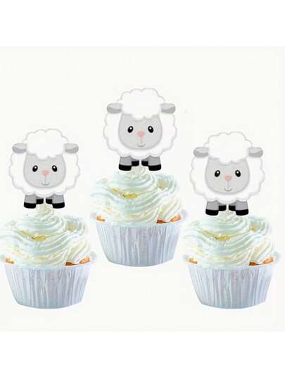 6pcs Eid Al-Adha Lamb Cupcake Decorations - Paper Lamb Cupcake Toppers, Non-Electric, No Feathers, Suitable For Islamic Holiday Celebrations