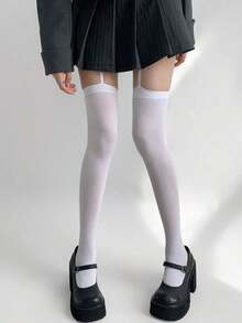 1pc Y2K Punk Style Suspender Socks, Sexy Dark Thigh High Stockings, Slim Fit - trắng - Xem 7