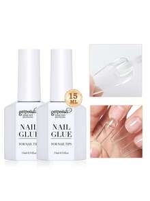 GELPOLISH 2pcs 15ml Nail Gel For Nail Tips, Long-Lasting Nail Gel Suitable For Clear Nail Tips And Clear Press-On Nails, Nail Repair, Manicure Salon DIY Home Use, UV Light Curing Required - 1 Set - View 1