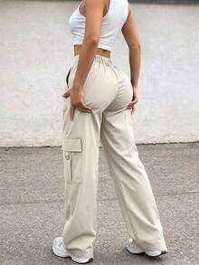 Women's Stylish And Chic Solid-Color Cargo Pants, Loose And Practical With Multiple Pockets, Sweet And Casual, Perfect For Street Style, Brunch, And Spring And Summer Outfits. - Apricot - View 10
