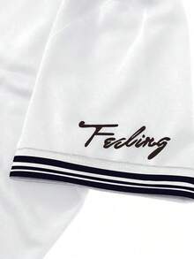 Manfinity Homme Men's Crew Neck T-Shirt With Contrast Stripes And Number Print - White - View 3