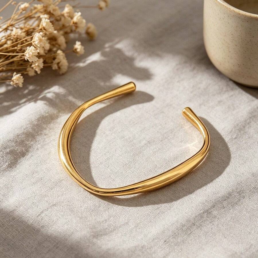 1 pieza Brazalete abierto minimalista y liso, brazalete de círculo sólido y versátil de lujo, regalo de diseño único para mujeres - pulsera - Ver 1