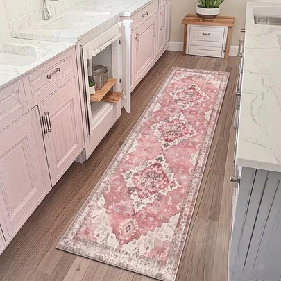 1pc Pink Bohemian Printed Runner Rug, Hallway Carpet, Area Rug, Washable Carpet, Home Decor, Living Room Rug, Room Decor