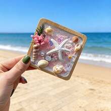Imán de refrigerador de estrella de mar hecho a mano de verano, concha giratoria, artesanía de concha con textura y pintura a mano, imán de refrigerador de recuerdo de playa y mar, regalo artesanal - Estrella de mar giratoria rosa - Ver 12