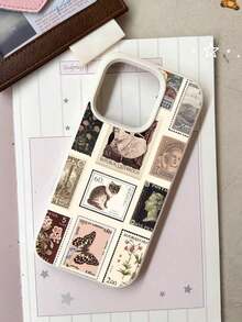 1Pc Minimalist Cat Portrait & Floral Stamp Graphic Liquid Silicone Shockproof Anti-Fingerprint Phone Case, Compatible With  17/16/16Pro/16Plus/15/15ProMax/15Pro/11/12/13/14ProMax/11Pro/11ProMax/12Pro/12ProMax/13Pro/13ProMax/14Pro/14ProMax, Soft Case, Elegant Phone Case  17 Pro Max Travel Essential Mother'S Day - Style1 - View 1
