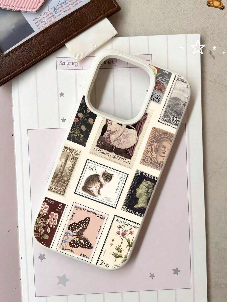 1Pc Minimalist Cat Portrait & Floral Stamp Graphic Liquid Silicone Shockproof Anti-Fingerprint Phone Case, Compatible With  17/16/16Pro/16Plus/15/15ProMax/15Pro/11/12/13/14ProMax/11Pro/11ProMax/12Pro/12ProMax/13Pro/13ProMax/14Pro/14ProMax, Soft Case, Elegant Phone Case  17 Pro Max Travel Essential Mother'S Day - Style1 - View 1
