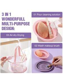 Foldable Makeup Brush Cleaning Mat, Portable Makeup Brush Cleaning Bowl, Suitable For Eyebrow, Blush, Face And Eye Brushes, Made Of Silicone, Cleaning Tool For Studio, Home, Travel, Dorm, Vacation, Makeup Brush Cleaning Board, Makeup Cleaning Supplies, Vanity Essentials - Multicolor - View 6