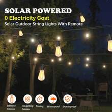 HYGX Solar ST38 Outdoor LED Fairy String Lights - 50/100/200 FT Shatterproof String Lights With 8 Mode Remote For Outside Patio Decor - Cafe Bistro Christmas Wedding Party Night Lamp - Trắng ấm - Xem 6