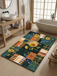 1 pieza Alfombra de baño con estampado floral multicolor, diseño fresco de girasol, respaldo de goma antideslizante, absorbente y antideslizante, decoración del hogar, alfombra de cocina, apta para baño, cocina y entrada - Multicolor - Ver 4