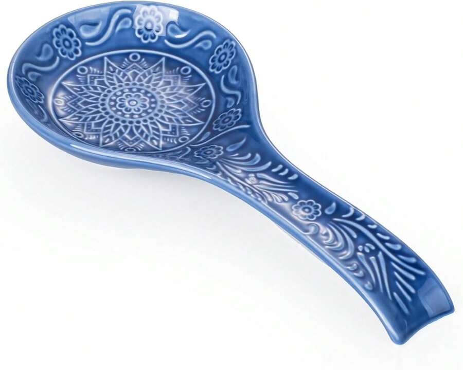 Ceramic Spoon Rest, 9 Inches Large Spoon Holder For Kitchen Counter, Set Of 2, Kitchen Accessories, Dishwasher , Dark Blue - ColorA - 查看 1