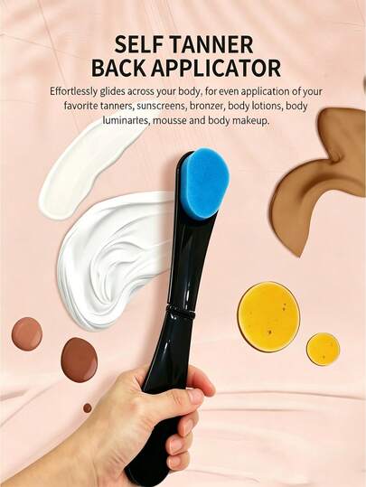 Back Lotion Applicator - Soft Bristles And Self-Adjusting Applicator Brush - Even Application Of Sunscreen And Self-Tanning Lotions - Neutral Handle - Washable Sponge Design
