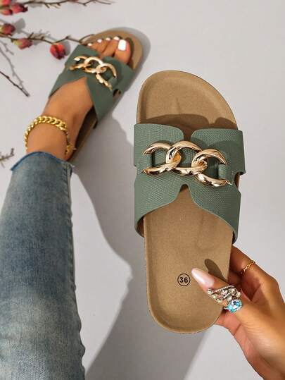 Ximi Ruo Thick Sole Spring/Summer New Brand Thick Sole Rice Husk Slippers, Women's Net Celebrity Fashion Casual Sandals, Roman Style Slip-On Slippers, Comfortable Black Slouchy Slippers For Summer