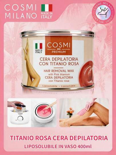 COSMI MILANO Hergestellt in Italien. 400 ml fettlösliches Enthaarungswachs. Sanfte und effektive Haarentfernung mit geschmeidiger, leicht aufzutragender Textur. Hautpflegend und feuchtigkeitsspendend. Kompatibel mit handelsüblichen Wachserhitzern.