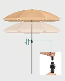 SONGMICS 160 cm, UPF 50+, inclinación bidireccional de 30°, altura ajustable, con bolsa de transporte, para balcón, jardín, terraza o playa, sin base. - marrón amarillento - Ver 4
